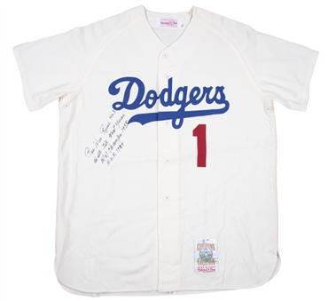 Pee Wee Reese Signed Brooklyn Dodgers Mitchell & Ness Jersey with "Wait Till Next Year WS Champs 1955, HOF 1984" Inscription (JSA)